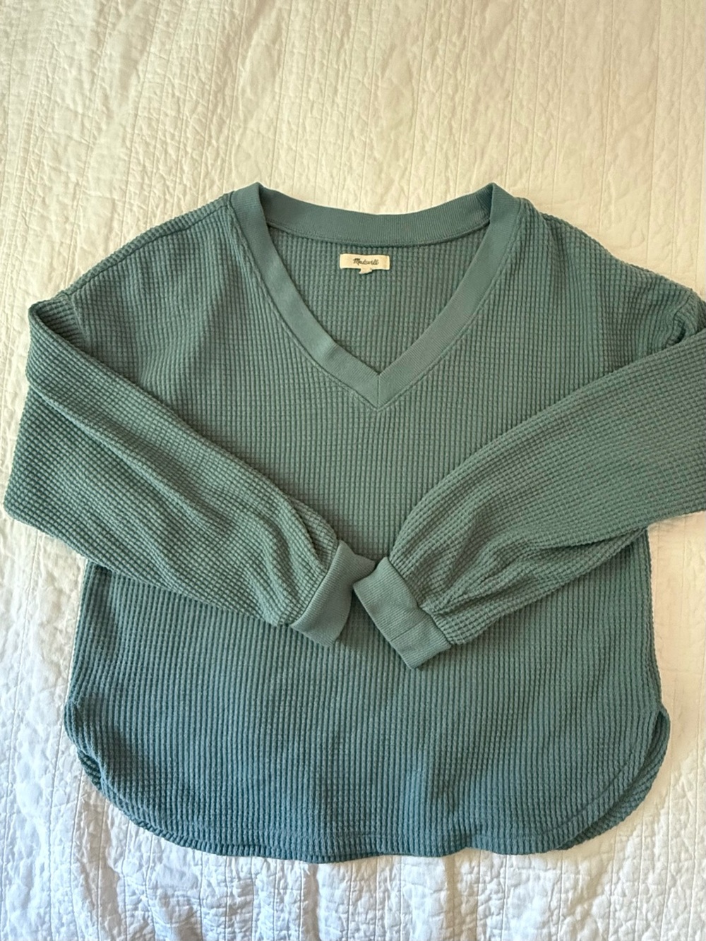 Madewell M Waffle Knit V Neck Long Sleeve Top Sweater Steely Blue NI071 - Picture 8 of 9